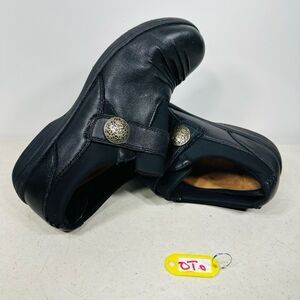 Abeo Womens Smart 3545 Clog Shoes Black Leather Hook Loop Ruched 6.5N